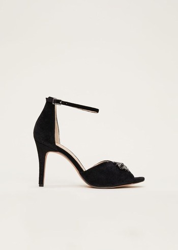 Phase Eight Jewel Front Velvet Heels Black Australia | YM9076213